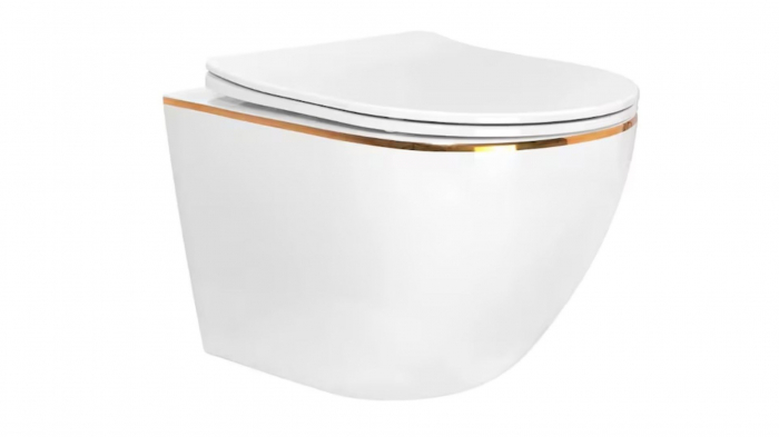 Set Vas WC suspendat Rimless si Capac SoftClose Gold [1]