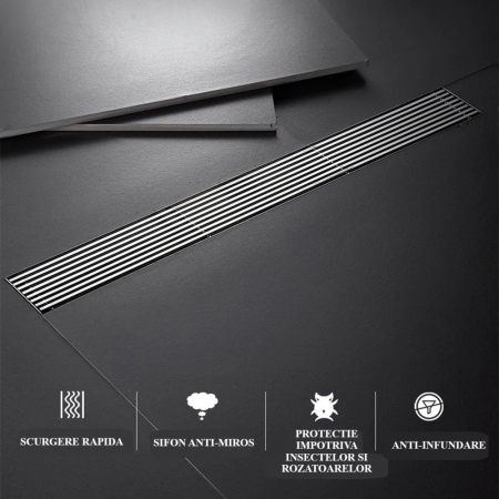 Rigola dus cu gratar din Otel Inoxidabil, Argintiu Inox 400mm [2]