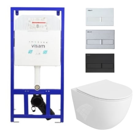 Vas WC suspendat - 4 in 1 Set Rezervor incastrat Visam Slim 80 clapeta alba/gri/negru  cu Vas WC Suspendat Sofia alb si capac UV softclose