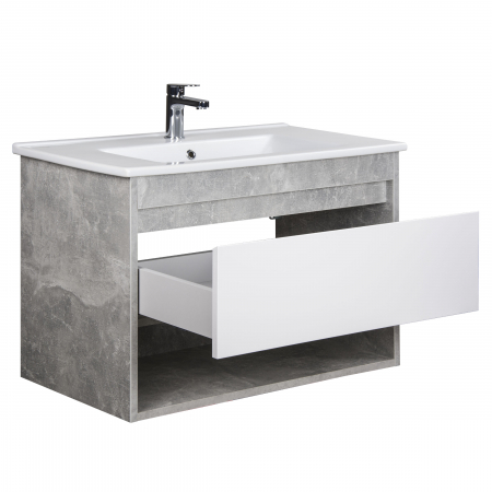 Set 6 in 1 Mobilier Masca Baie Oslo Loft 80 cu Lavoar Su-80 + Vas WC Como Rimless cu Capac Soft Close și Cadru metalic Visam 80 Slim 80 [6]