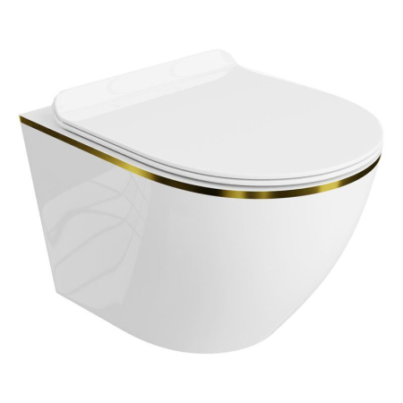 Set 4 in 1 Rezervor incastrat Visam Slim 80 clapeta aurie lucioasa  cu Vas WC Suspendat Sofi Gold Line si capac UV softclose [1]
