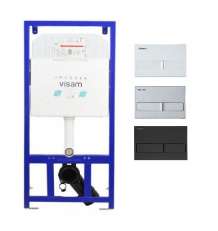 Vas WC suspendate - Set Cadru Metalic Incastrat cu Rezervor Visam 80 Slim + Clapeta Alb/Gri/Negru