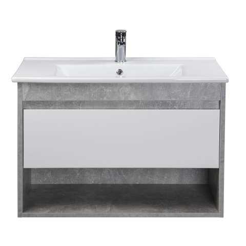 Set Mobilier Baie Suspendat din MDF Vopsit-Lacuit Oslo Loft 80-A + Lavoar Blat integrat Alb Ceramica Su 80 / 800x570x450mm [3]