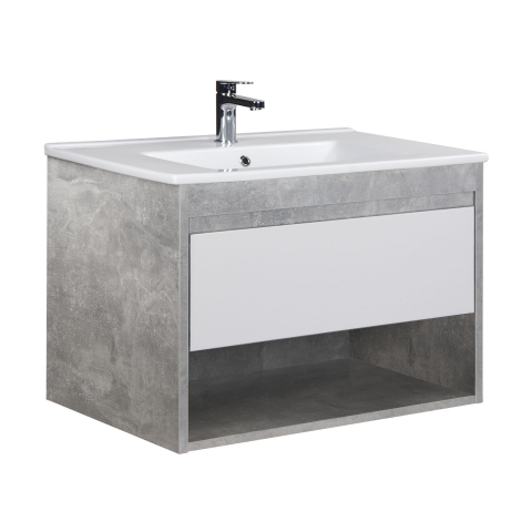 Promoții - Set Mobilier Baie Suspendat din MDF Vopsit-Lacuit Oslo Loft 80-A + Lavoar Blat integrat Alb Ceramica Su 80 / 800x570x450mm