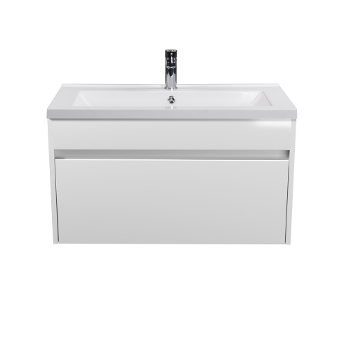Set Mobilier Baie Suspendat din MDF Vopsit-Lacuit Prime 80-A + Lavoar Blat integrat Alb Compozit Cosmo 80 / 800x430x450mm [1]