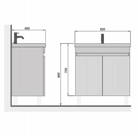 Set Mobilier Baie Suspendat din MDF Vopsit-Lacuit Urban 80-U + Lavoar Blat integrat Alb Ceramica Sempre 80 / 800x720x400mm [5]