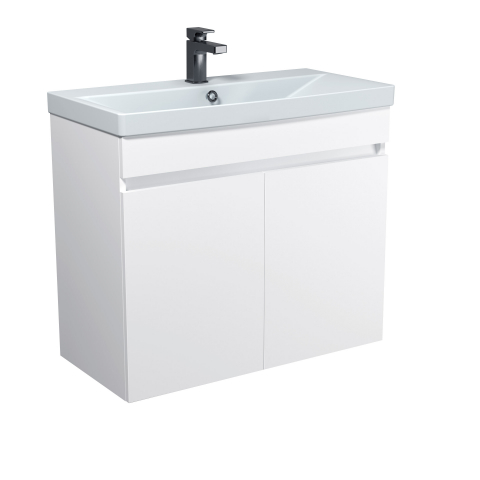 Set Mobilier Baie Suspendat din MDF Vopsit-Lacuit Urban 80-U + Lavoar Blat integrat Alb Ceramica Sempre 80 / 800x720x400mm [1]