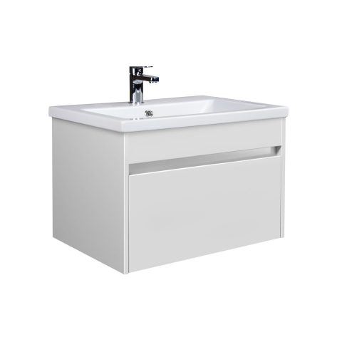 Promoții - Set Mobilier Baie Suspendat din MDF Vopsit Prime 60-A + Lavoar Blat integrat Alb Ceramica Como 60 / 600x430x450mm