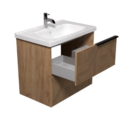 Set Mobilier de Baie Suspendat Cubic Wood  + Lavoar Alb integrat Palace Wide din Ceramica in 3 dimensiuni 61/81/91 [1]