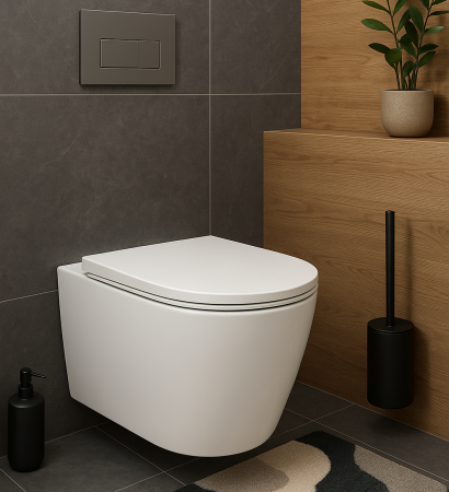 Vas WC suspendat - Set Vas WC  suspendat  Atena rimless alb ceramica + capac UV softclose T201