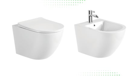 Set Vas WC  Sinto Alb suspendat Rimless alb ceramica cu capac UV softclose + Bide Sinto Suspendat Alb