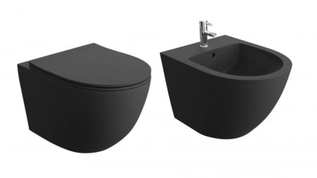 Vas WC suspendate - Set Vas WC negru suspendat Rimless si Capac SoftClose