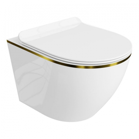 Vas WC suspendate - Set Vas WC  Sofi Gold Line suspendat rimless alb ceramica + capac UV softclose