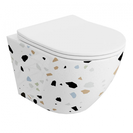 Vas WC Suspendat GOLD - Set Vas WC  suspendat Sofia Stone rimless din ceramica cu capac UV softclose cadere lenta 49x36x36cm