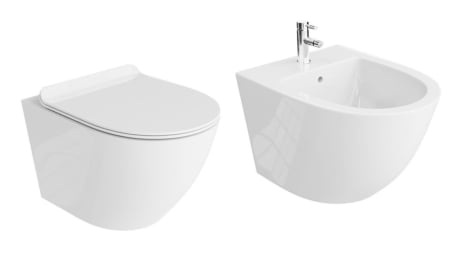 Vas WC suspendate - Set Vas WC  Sofi  Slim Alb suspendat Rimless alb ceramica cu capac UV softclose + Bide Sofi Suspendat Alb