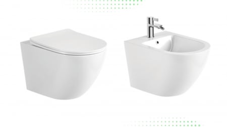 Vas WC suspendat - Set Vas WC suspendat Rimless si Capac SoftClose cu Vas Bide