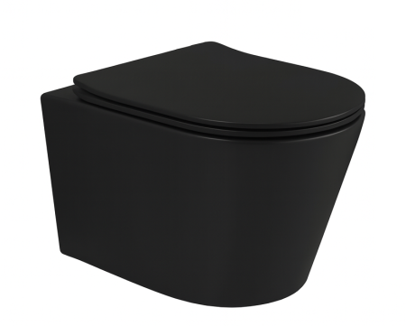 Vas WC suspendat - Set Vas WC  Atena suspendat rimless negru satin ceramica + capac negru satin UV softclose