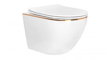 Vas WC suspendat - Set Vas WC suspendat Rimless si Capac SoftClose Gold
