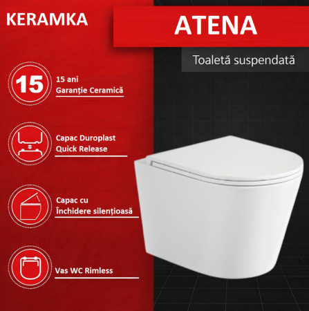 Vas WC suspendat - Set vas WC suspendat rimless, alb, din ceramică cu capac soft-close