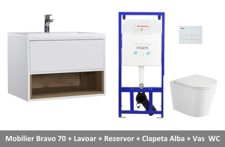Mobilier Baie - Set Vas WC Suspendat cu Mobilier baie Bravo