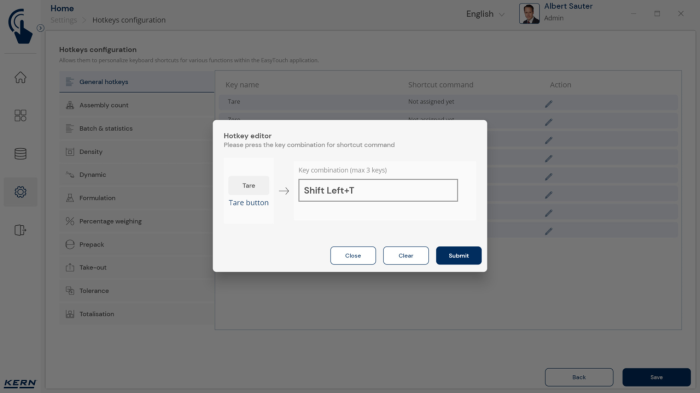 KERN EasyTouch SET-411 Hotkeys - Software - KERN Software [4]