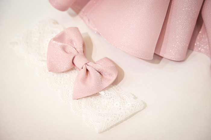 Rochie botez Roberta roz cu funda ivoyre [3]