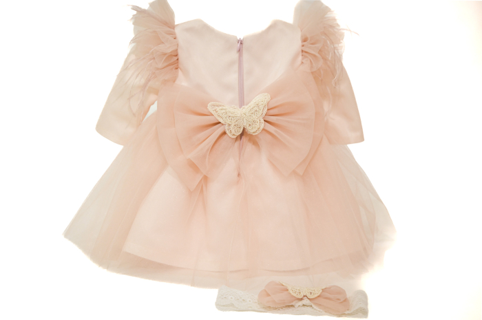 Rochita botez Monica cu fluturas si pene roz praf [4]