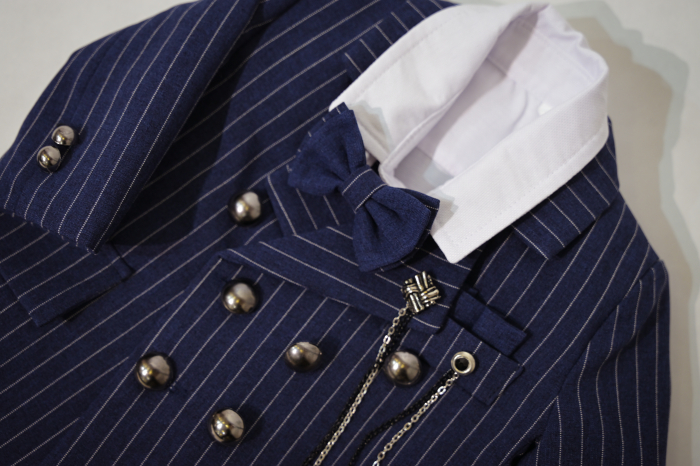 Costum Darius cu nasturi dubli albastru cu dungi albe [2]