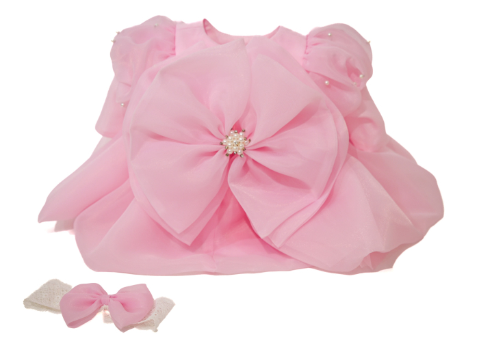 Rochie botez Olga roz din organza [3]