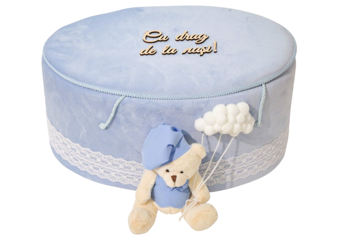Trusou botez albastru cu ursulet si lumanare [2]