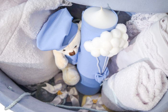 Trusou botez albastru cu ursulet si lumanare [3]