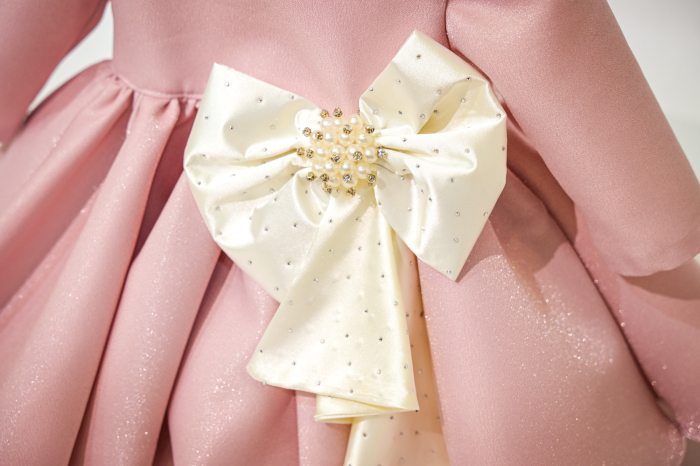 Rochie botez Roberta roz cu funda ivoyre [2]