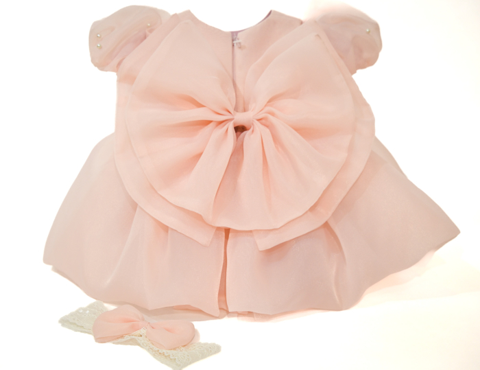 Rochie botez Olga roz pudra din organza 2-12 Ani [2]
