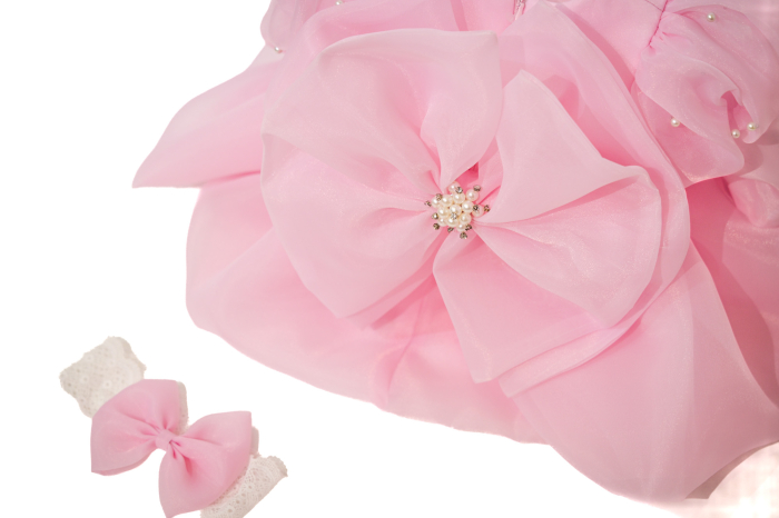 Rochie botez Olga roz din organza [4]