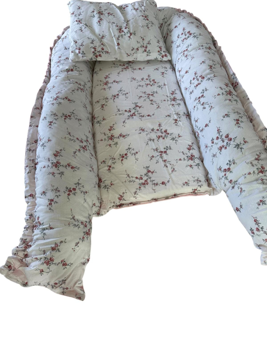 Baby Nest Reversibil Floral Roz cu Pernă Inclusă pentru Bebeluși [4]