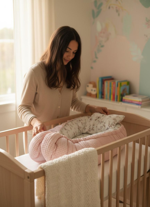 Baby Nest Reversibil Floral Roz cu Pernă Inclusă pentru Bebeluși [9]