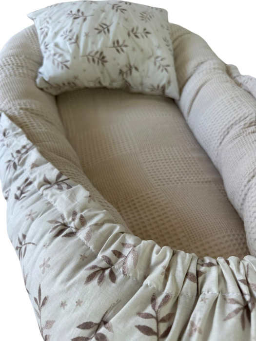 Baby Nest Reversibil Nature Beige cu Pernă pentru Bebeluși [4]