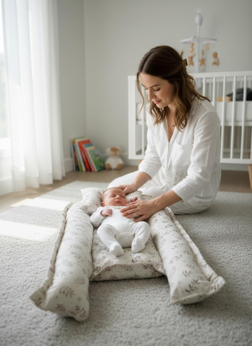 Baby Nest Reversibil Nature Beige cu Pernă pentru Bebeluși [2]