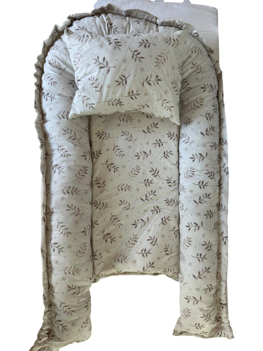 Baby Nest Reversibil Nature Beige cu Pernă pentru Bebeluși [8]