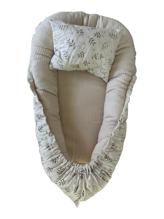 Baby Nest Reversibil Nature Beige cu Pernă pentru Bebeluși [9]
