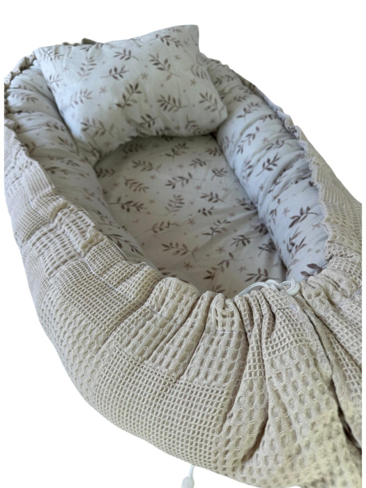 Baby Nest Reversibil Nature Beige cu Pernă pentru Bebeluși [3]