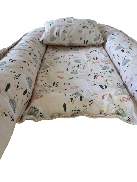 Baby Nest Reversibil Swan Dream Beige cu Pernă pentru Bebeluși [6]
