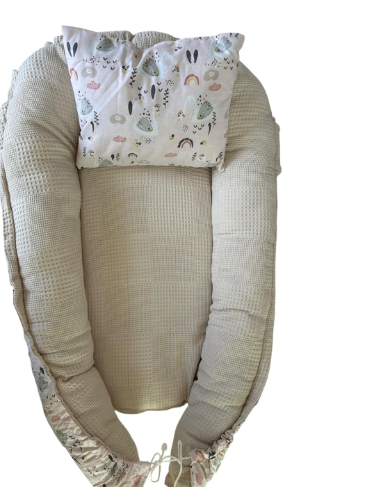 Baby Nest Reversibil Swan Dream Beige cu Pernă pentru Bebeluși [2]