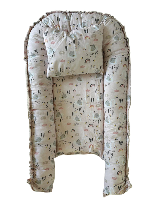 Baby Nest Reversibil Swan Dream Beige cu Pernă pentru Bebeluși [4]