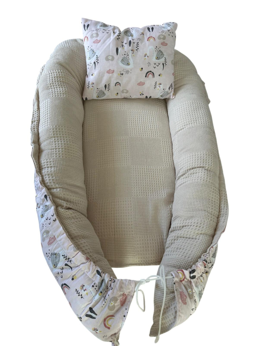 Baby Nest Reversibil Swan Dream Beige cu Pernă pentru Bebeluși [5]