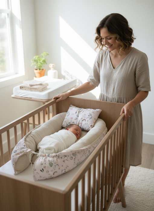 Baby Nest Reversibil Swan Dream Beige cu Pernă pentru Bebeluși [3]