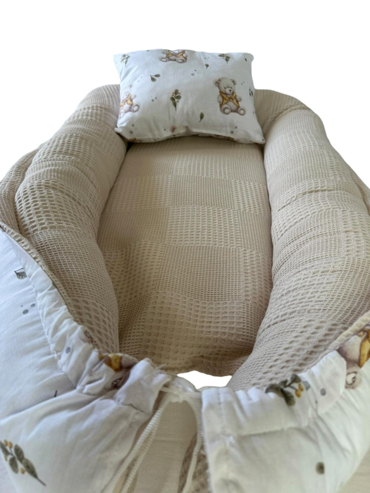 Baby Nest Reversibil Teddy Beige – Cu Pernă Inclusă [4]