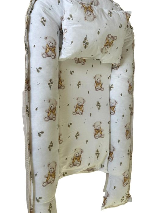 Baby Nest Reversibil Teddy Beige – Cu Pernă Inclusă [8]