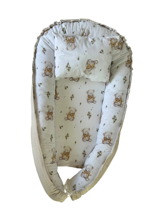 Baby Nest Reversibil Teddy Beige – Cu Pernă Inclusă [7]
