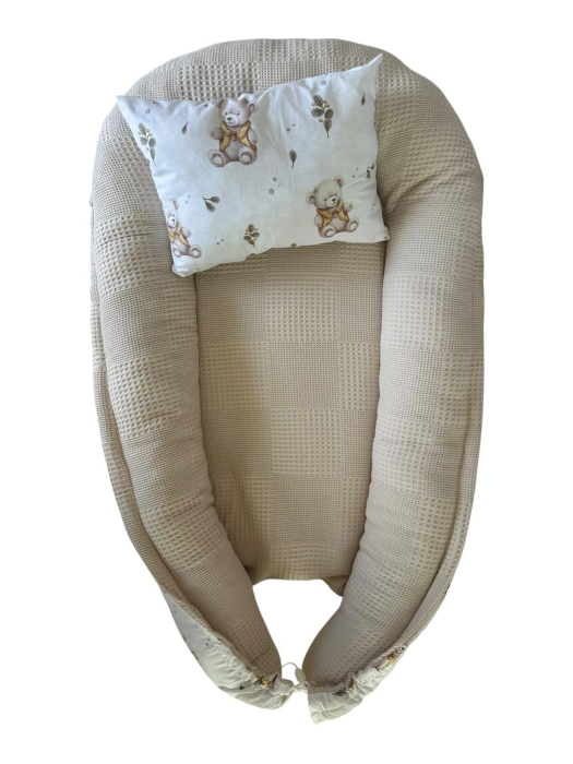 Baby Nest Reversibil Teddy Beige – Cu Pernă Inclusă [6]